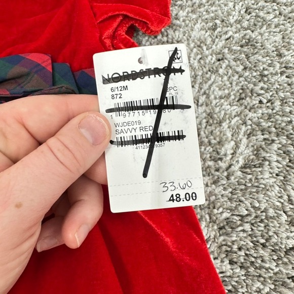 Sammy + Nat Baby Girls Red Velvet Christmas Dress‎ Outfit 6/12M Plaid Bow NWT - Picture 3 of 10